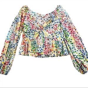 Caroline Constas Colorful Printed Cotton Long Sleeve Top Women’s Size S